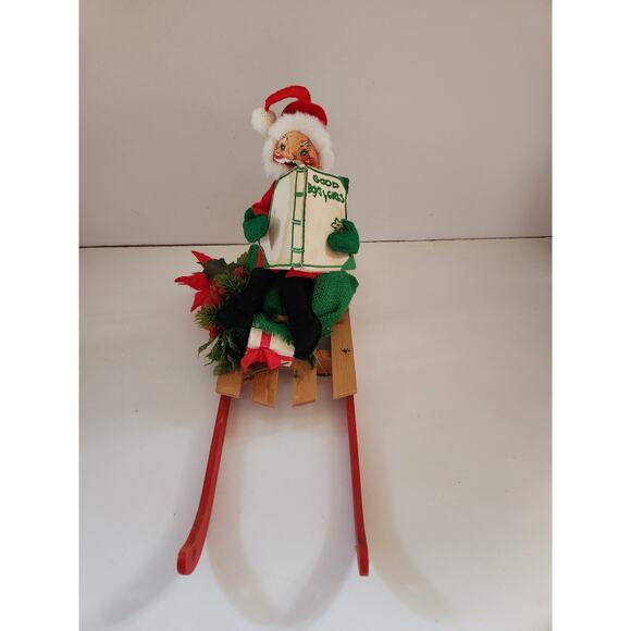Vtg Annalee Mobilitee Santa riding on a sled 1967 with tag - Picture 4 of 5